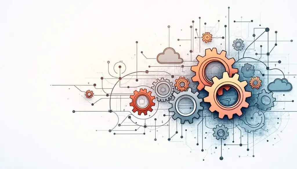 An abstract representation of interconnected gears and cogs